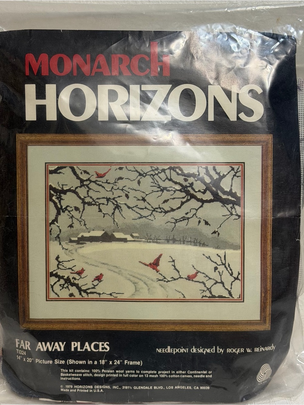Monarch Horizons needlepoint FAR AWAY PLACES PI324 1979 Unopened Kit 14”x20”